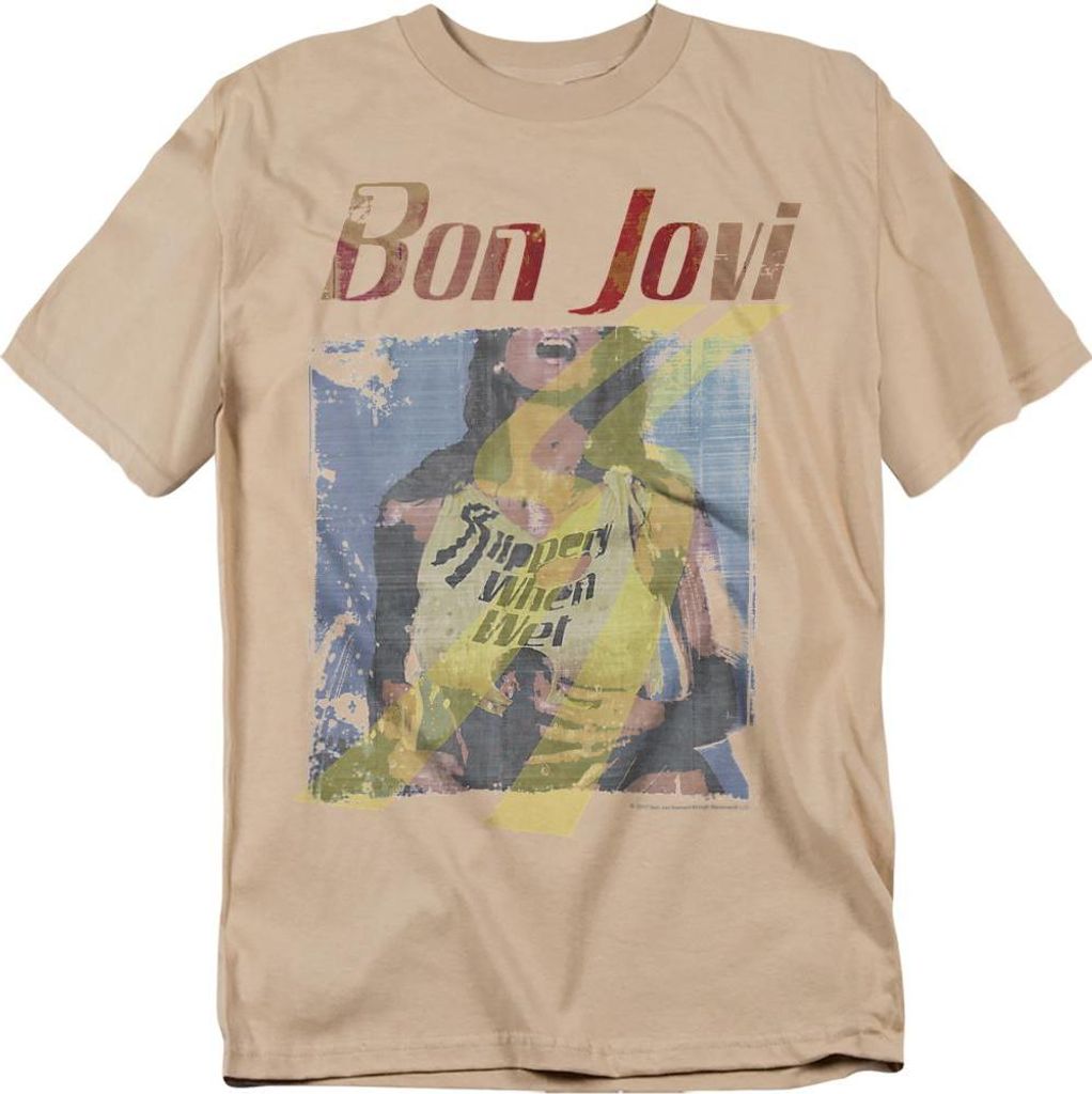 Bon Jovi - "Slippery When Wet" T-Shirt für Herren/Damen Uni TV20672 (XXL) (Sand)