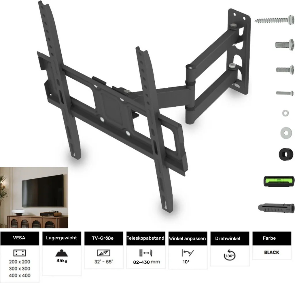FCH TMXD-103 Supporto TV 32-65 Pollici Inclinabile VESA 400x400 Nero