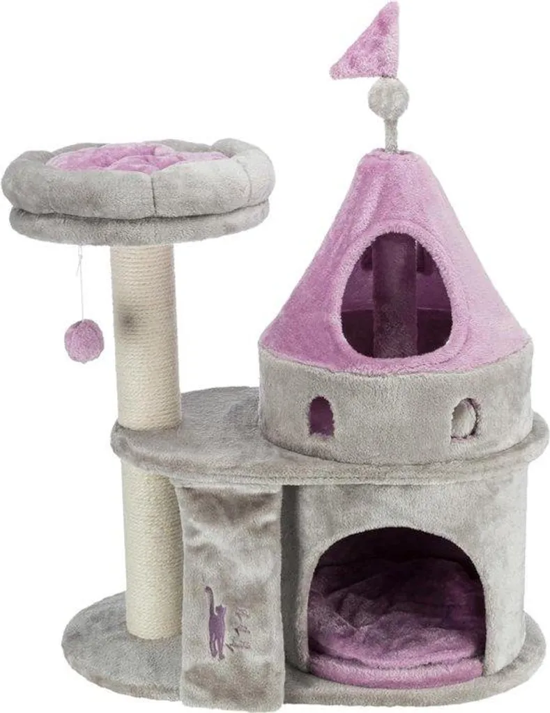 Coussin Château des Chats Gris et Rose - Accessoire Déco Chat 40x40 cm