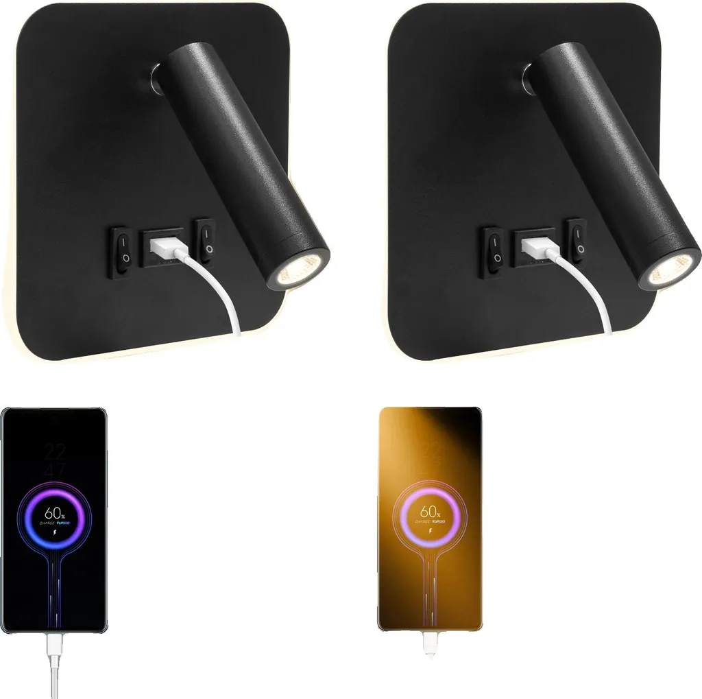 Applique de chevet noire USB : l'éclairage réglable idéal pour lire au lit