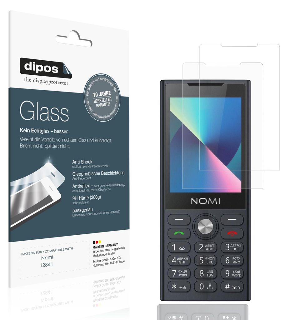 2x Schutzfolie für Nomi i2841 matt - Anti-Shock 9H Folie dipos Glass Kunststoffglas