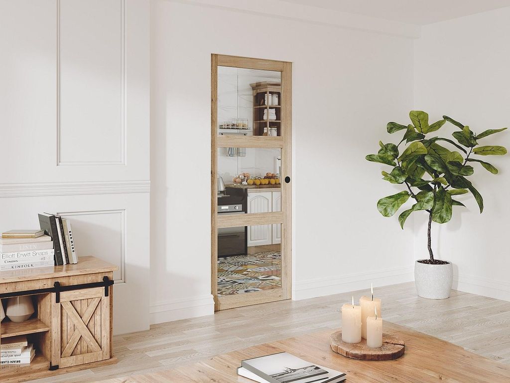 Versenkbare Schiebetür aus Holz und gehärtetem Glas - 3 Fenster - H 205 x B 83 cm - ACOSTA II