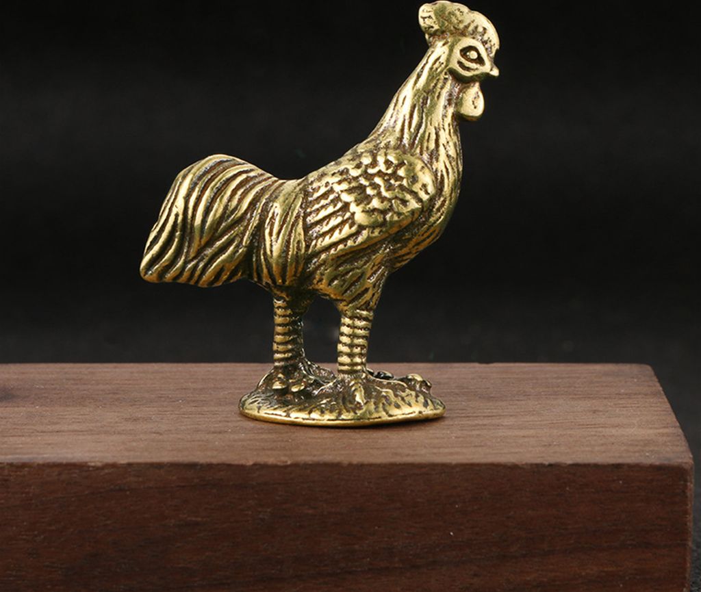 Antike 3D -Rooster -Skulptur Althandwerk Retro zarte Kupfer Chinesisch Zodiac Chicken Statue Wohnkultur