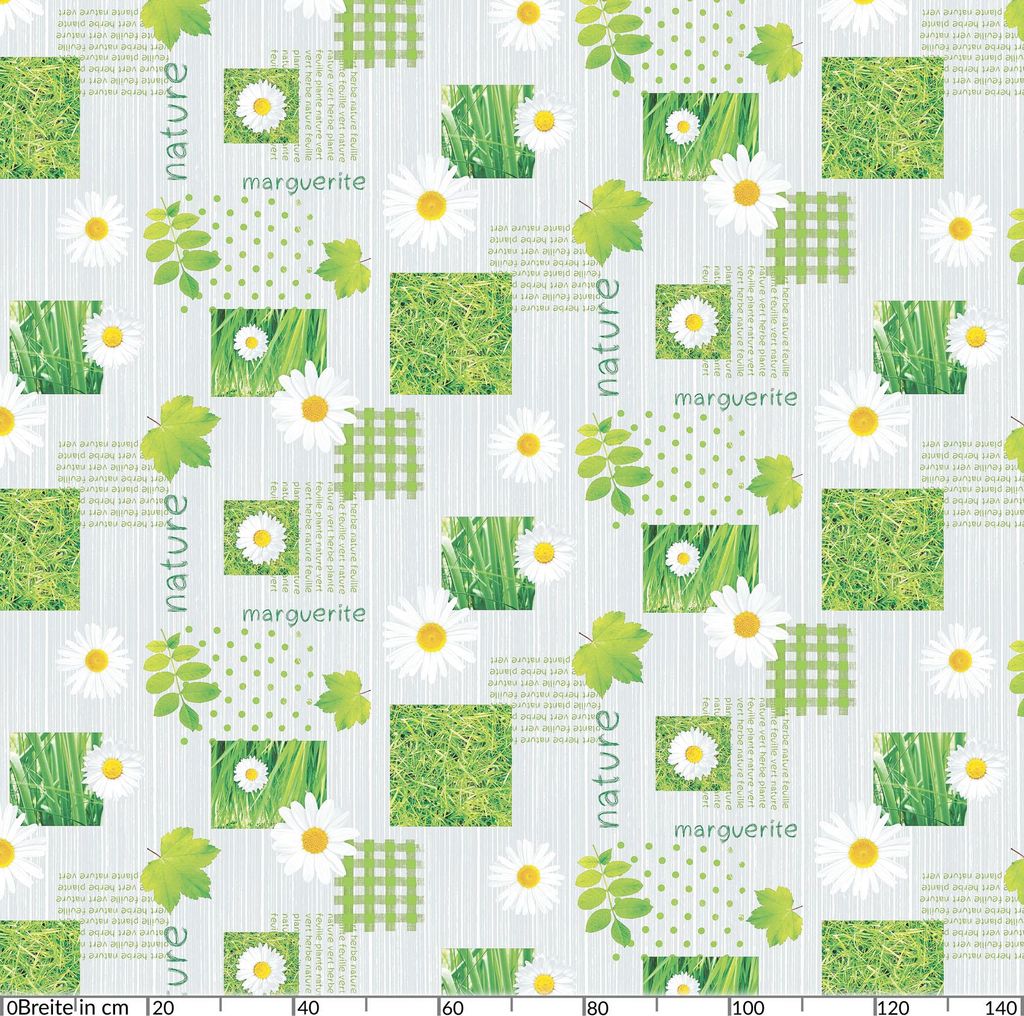 Tischdecke Wachstuch Blumen Grün Robust Wasserabweisend Oval Breite 140 cm Länge 240 cm