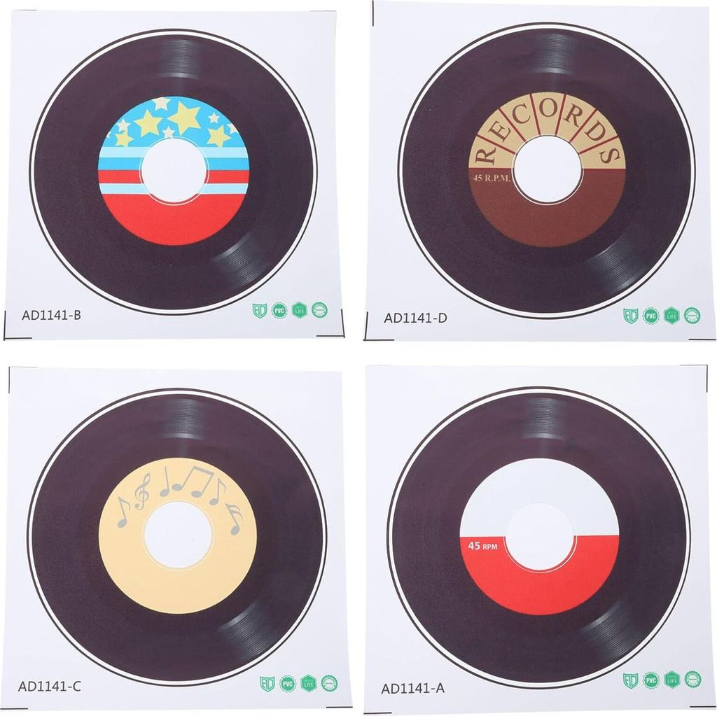 4er-Pack unbedruckte Vinyl-Schallplatten, 9,82 Zoll (ca. 23 cm) große Vinyl-Schallplatten-Wandaufkleber, Vintage-Aufkleber, dekorative Wandornamen...