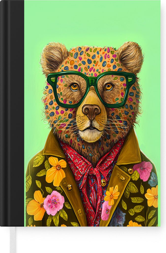 MuchoWow Notizbuch Tagebuch Haushaltsbuch Notebook A5 Bär - Farben - Brillen - Tier - Blumen - Notizblock - Notizheft - Notebook - Schreibblock ...