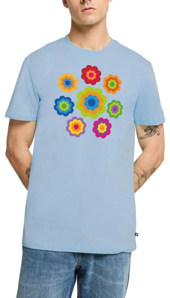 Spreadshirt 70er Jahre Hippie Flower Power Kostüm Blumen Fasching Männer Premium T-Shirt, L, Hellblau