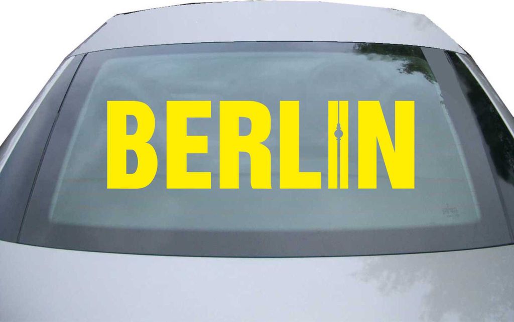 Indigos UG - Aufkleber Heckscheibe & Motorklappe DE7128 - gelb - 600x171 mm - Berlin Schriftzug - Auto Scheiben Fenster Heckklappe Tuning Racing JD...