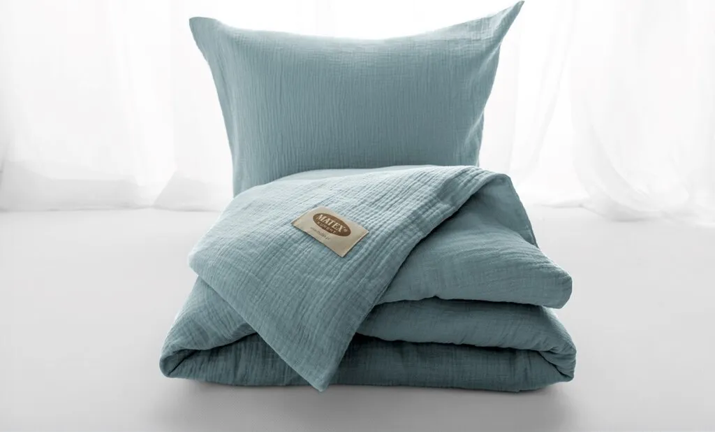 Ensemble linge de lit 2 personnes en coton gaufré 200x220 Menthe 34