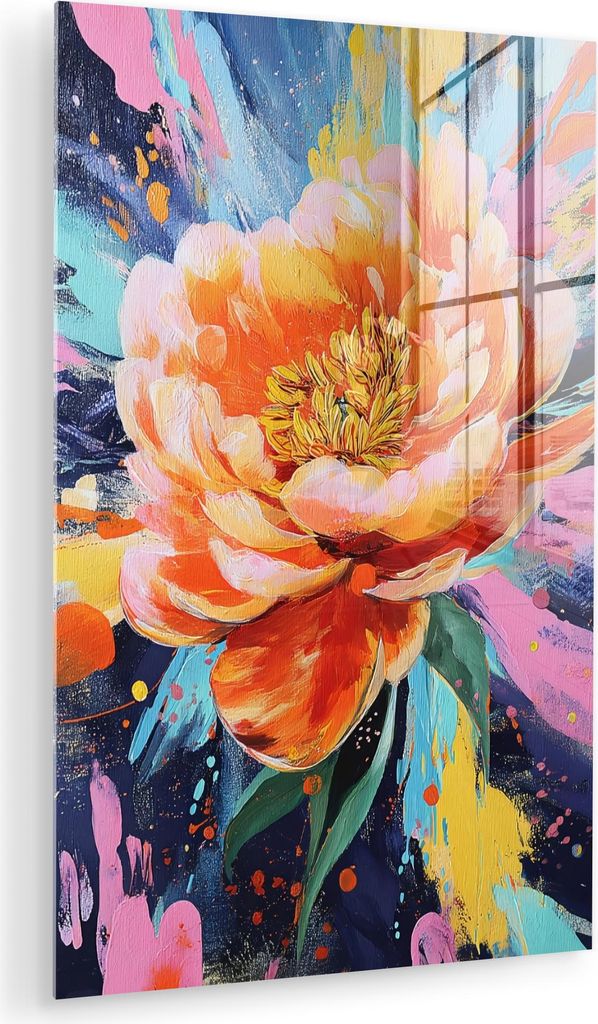 MuchoWow Glasbilder - Bilder auf Wandbild - Foto auf Glas Blumenexplosion - Leuchtende Spritzer - Dynamisch 20x30 cm Wanddekoration aus Glas - Acry...