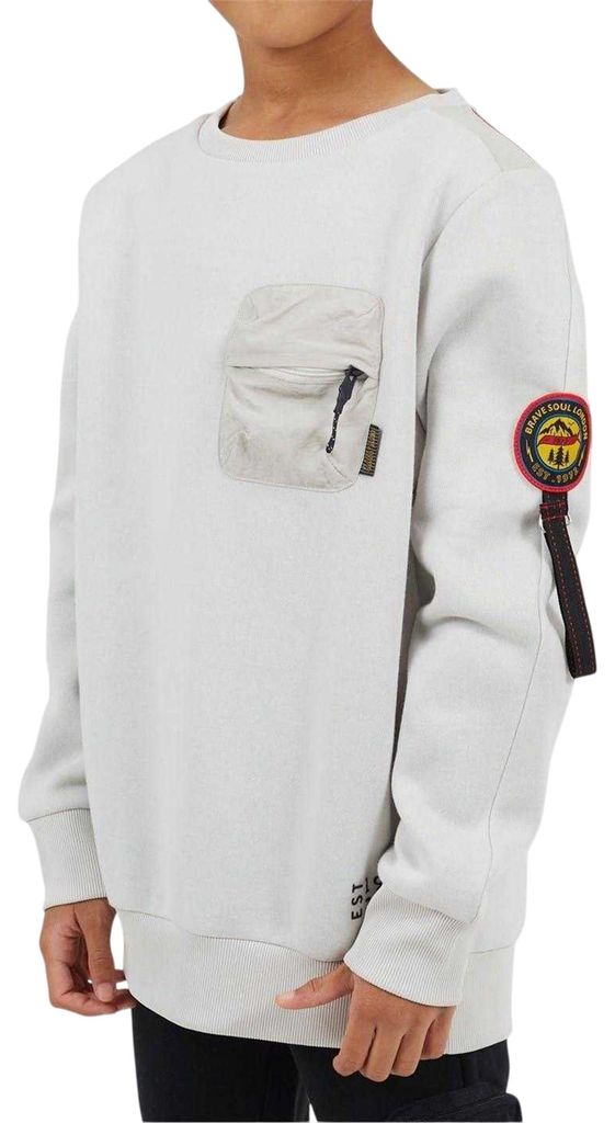 Brave Soul - Sweatshirt für Jungen, Brusttasche GT21680 (152) (Hellgrau)
