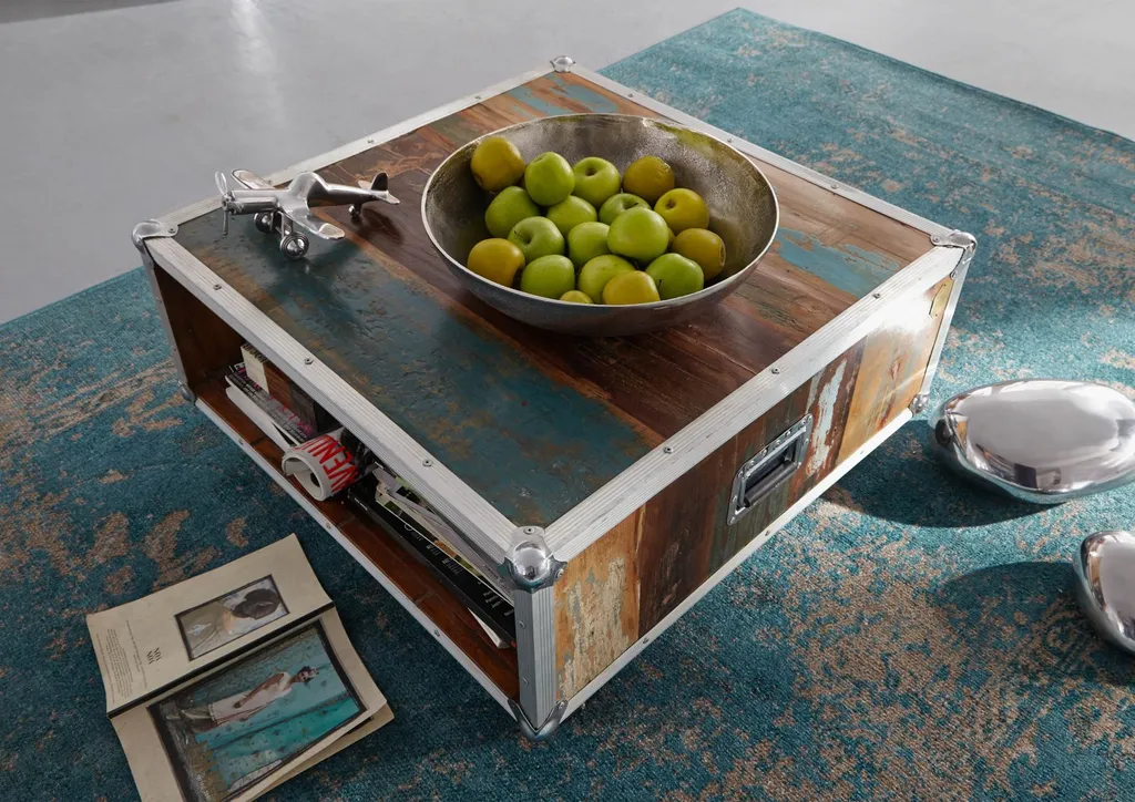 Table Basse 80x80 Bois de Récupération Multicolore Look Industriel - 2