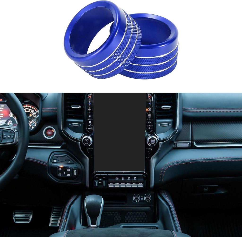 Lautstärkeregler Knopf Abdeckungen Auto Knopf Trim Abdeckring Multimedia Schalterknopf Abdeckungen für Dodg für Ram 2019-2021 Blau, 2 Stück