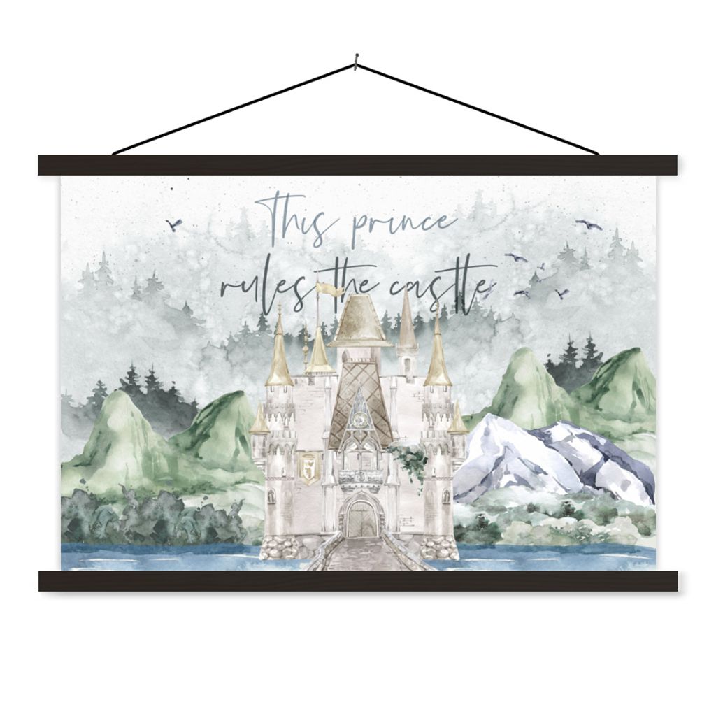MuchoWow Textilposter Dieser Prinz regiert das Schloss - Zitate - Sprichwörter - Kinder - Baby - Jungen 150x100 cm mit schwarzem Rahmen - Schlaf...