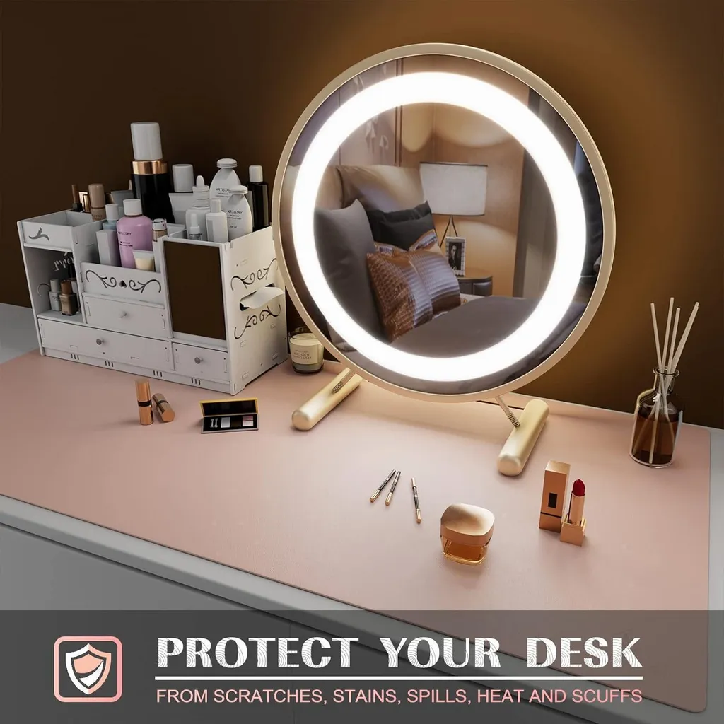 Tapis de Bureau Rose et Argent 80x40 cm Double Face en Cuir Synthétique