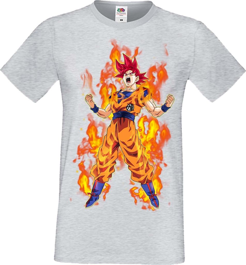 Herren T-Shirt Anime Manga Dragon Anime Manga Ball Z 06 God Red Saiyan, Man L / Grau