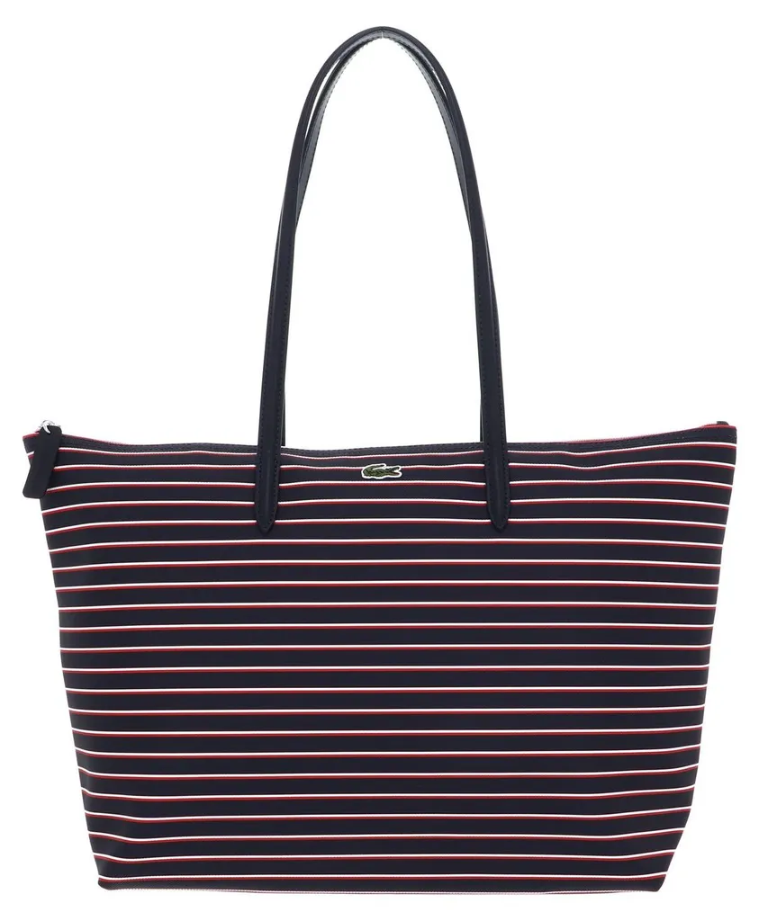 Sac Shopper Lacoste Stripes Bleu Marine - Cabas Zippé Rayures Corail