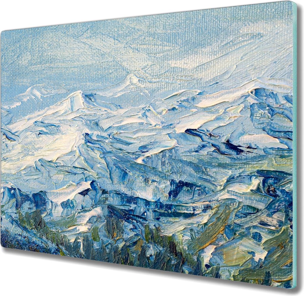 Coloray Kochplattenabdeckung Herdabdeckplatte 60x52 cm Hackbrett Schneidebrett Küchenbrett - Gemälde Winter Berge
