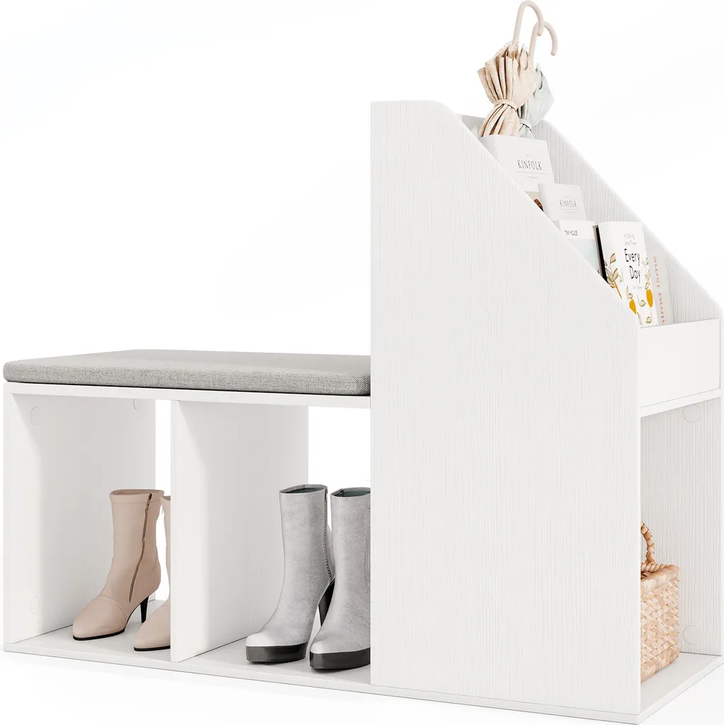 COSTWAY Banc à chaussures blanc avec coussin amovible et 6 niches