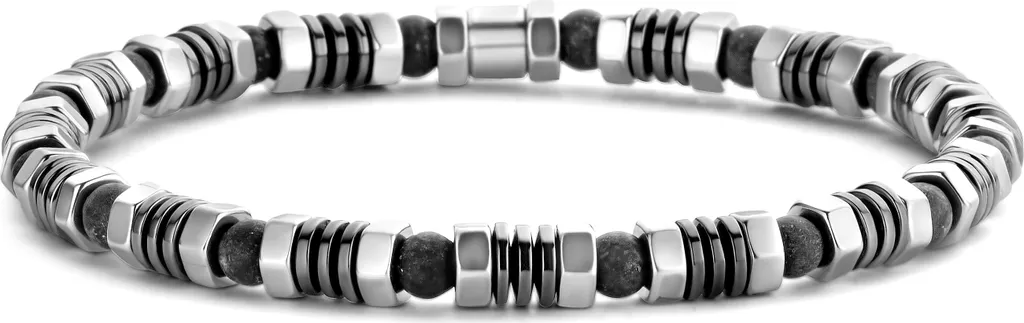 Bracelet Frank 1967 7FB-0456 en perles d'acier gris et noir pour homme