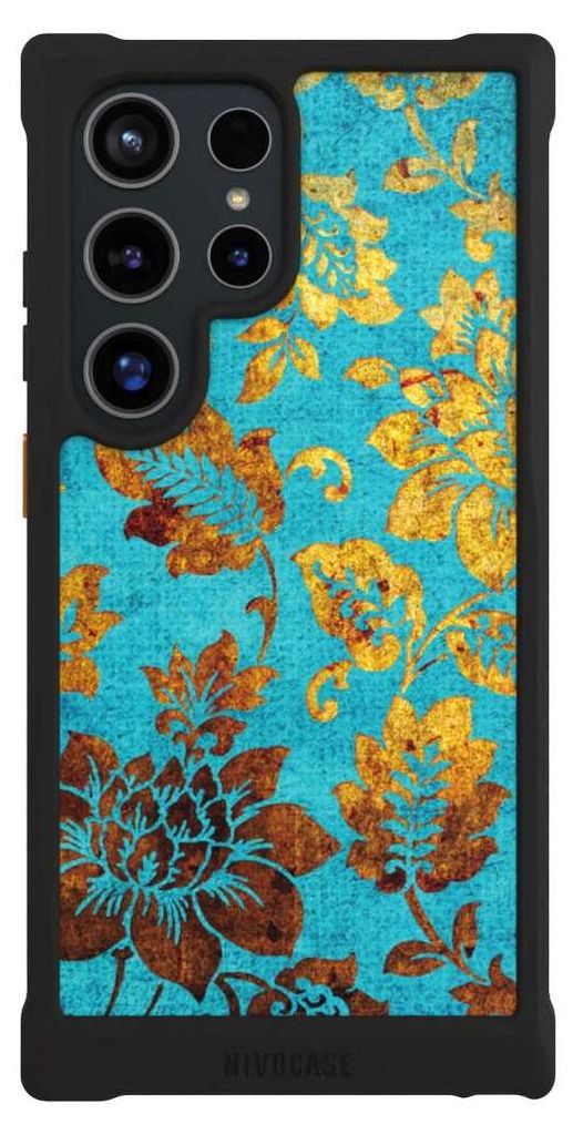 NIVOCASE Hülle für Samsung Galaxy S24 Ultra Stoßfeste Handyhülle NIVOmax Case Schwarz Blumen Ornamente Vintage