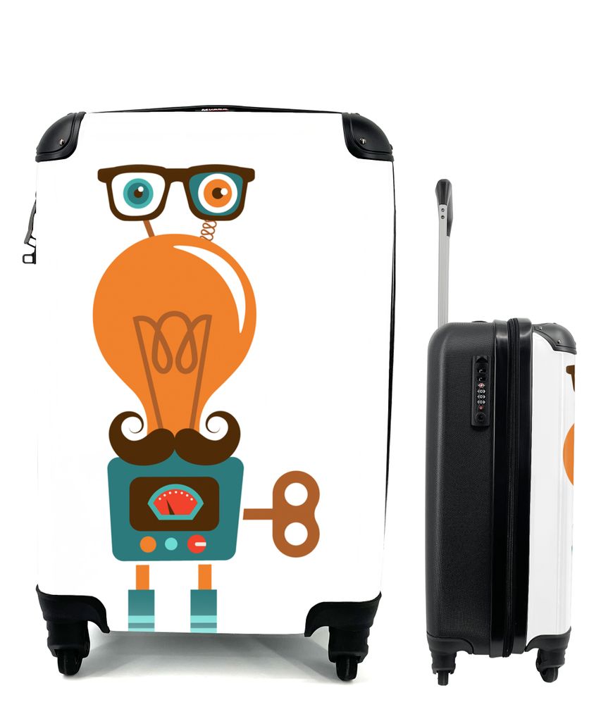 MuchoWow Koffer Handgepäck Trolley Rollkoffer Kleine Reisekoffer mit 4 Rollen - Roboter - Brille - Schnauzbart - Kinder - Jungen - Cabin Size < ...