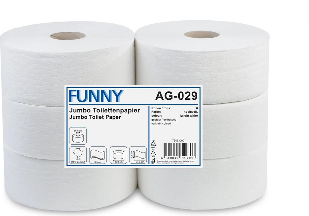 Jumbo Toilettenpapier FUNNY - 3-lagig - Ø 24 cm - 1 Palette - 294 Rollen