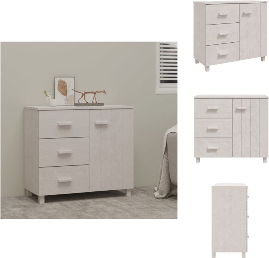 vidaXL Sideboard HAMAR Weiß 90x40x80 cm Massivholz Kiefer - Produktbild 