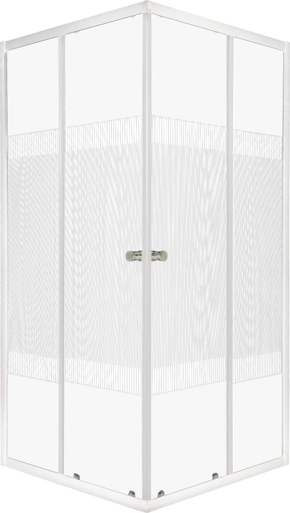 Kerra Xenia SQ White 90x90 Duschkabine ohne Duschwanne, weiß Profile, 4/5mm ESG Sicherheitsglas, transparent mit weißen vertikalen Streifen