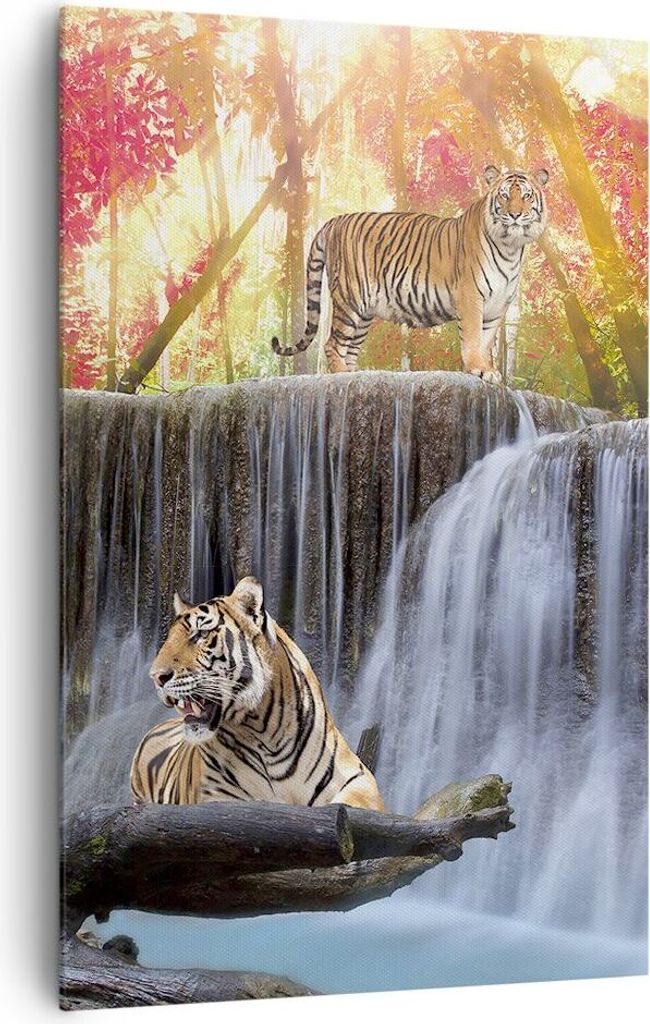 Bild auf Leinwand - Leinwandbild - Einteilig - Tiger natur tier paradies - 80x120cm - Wand Bild - Wanddeko - Wandbilder - Leinwanddruck - Wanddekor...