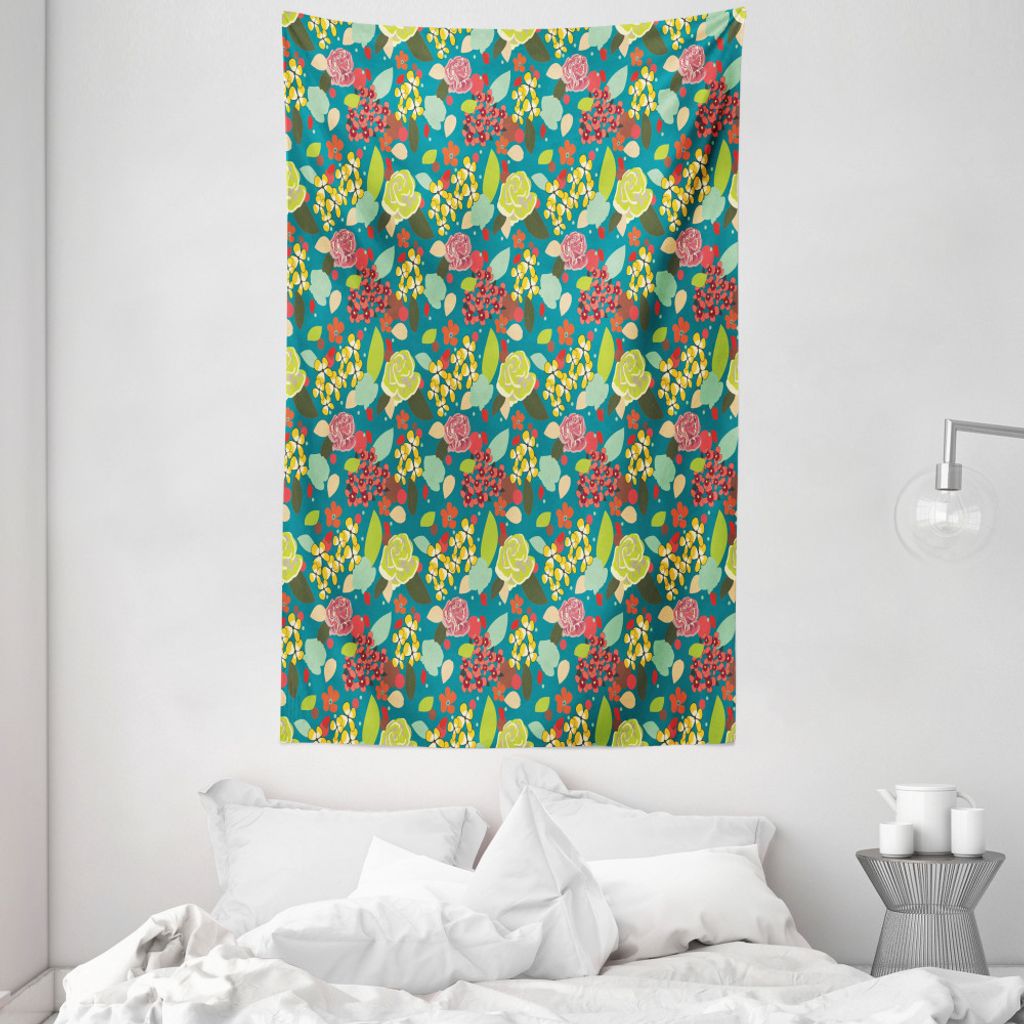 ABAKUHAUS Botanisch Wandteppich und Tagesdecke, Vibrierende farbige Blumen aus Weiches Mikrofaser Stoff Waschbar ohne Verblassen Digitaldruck, 140 ...
