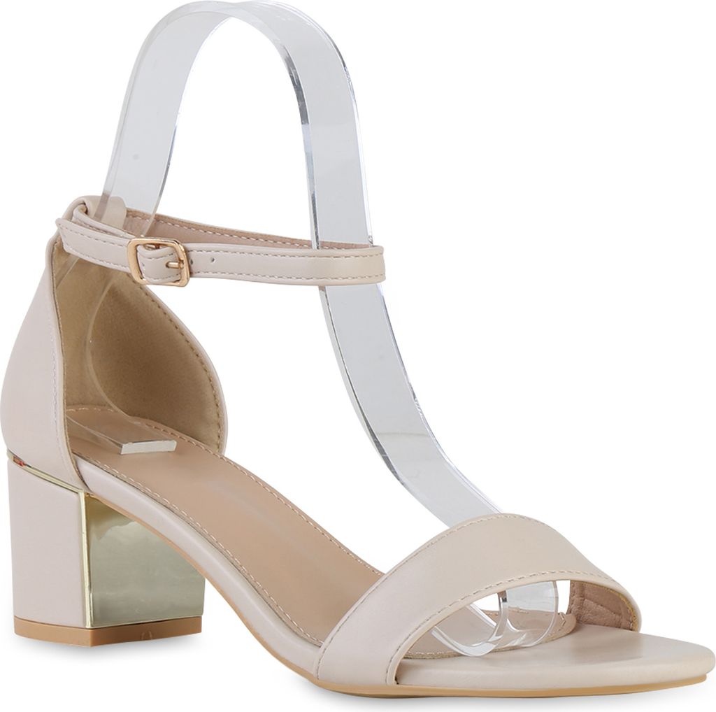 VAN HILL Damen Klassische Sandaletten Blockabsatz Schuhe 840887, Farbe: Beige, Größe: 39