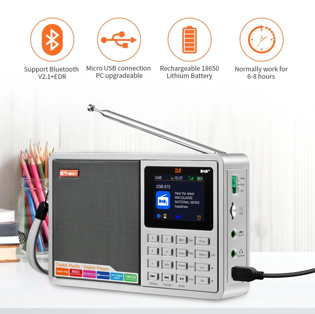 Radio D2 avec Bluetooth et technologie DAB/FM, écran LCD et son clair - 4