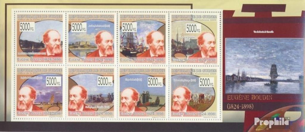 Briefmarken Guinea 2009 Mi 6951-6958 Kleinbogen (kompl. Ausgabe) postfrisch Gemälde von Eugene Boudin (1824-1898)