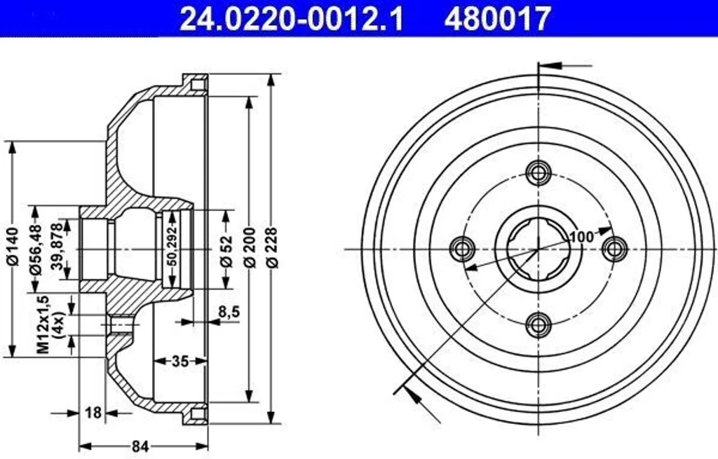 Tambour de Frein Renforcé ATE 24.0220-0012.1 avec Protection Corrosion