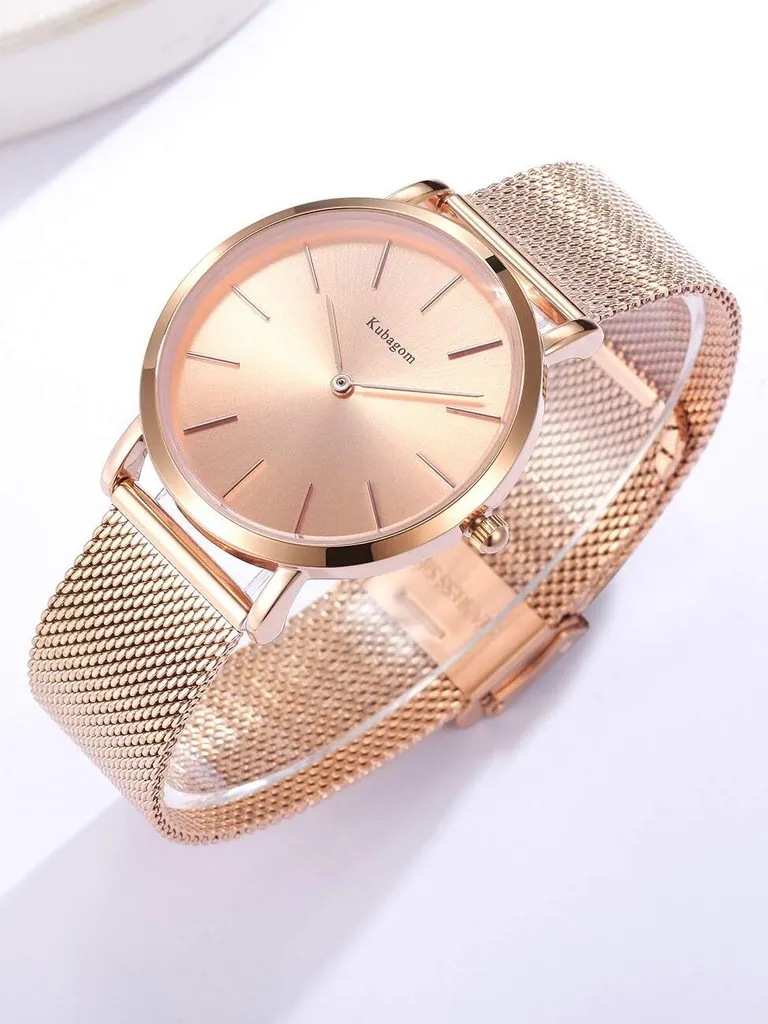 Orologio da polso da donna Kubagom, quarzo analogico, acciaio inossidabile, impermeabile, bracciale a rete, ultrasottile, orologio elegante per le donne, design elegante, materiali di alta qualità - 3
