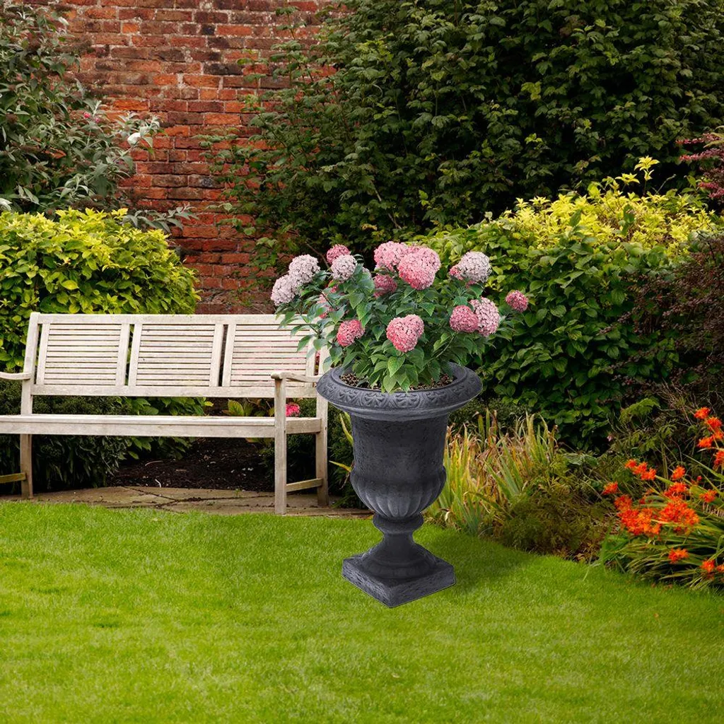 Pot de fleurs anthracite robuste effet pierre pour jardin et balcon - 4