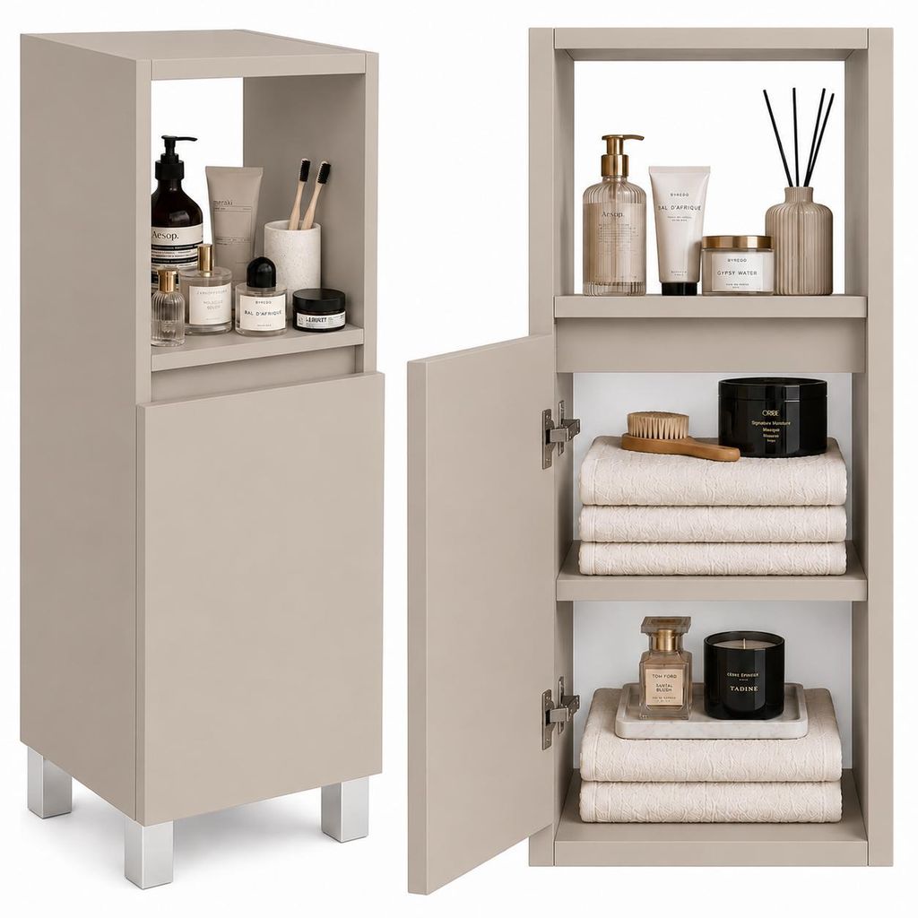 Badezimmerschrank Stehend, MDF 18 mm, Soft-Close, 3 Regale, Produktbild 