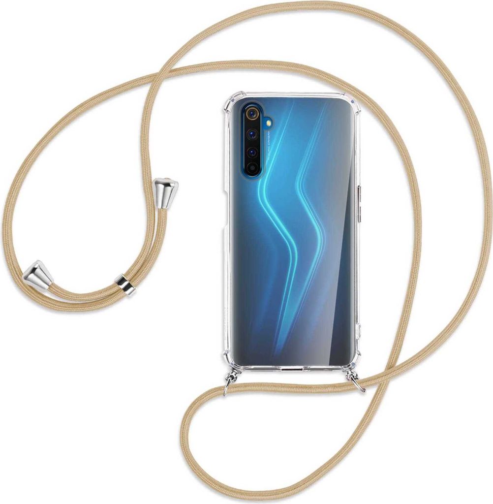 Handykette Backcover-Schutzhülle mit Band (Metall silberfarben) für Realme 6 Pro - caramel
