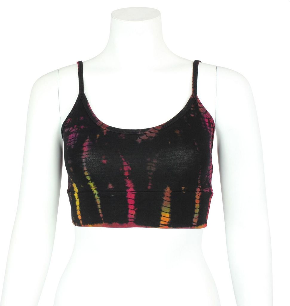 Sports Bra - Crop Top - Batik - Bamboo - schwarz - bunt