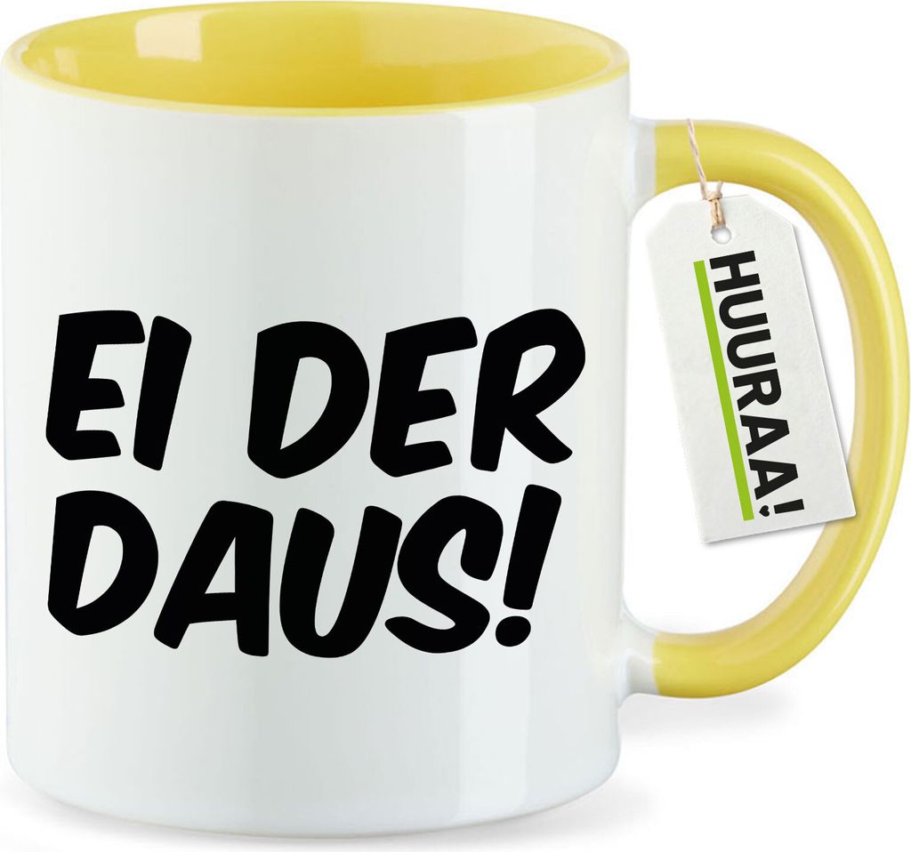 Huuraa Kaffeetasse Ei der Daus Schriftzug 330ml Gelb Keramik Kaffeebecher Geschenkidee