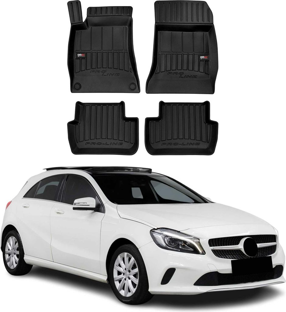 OMAC Gummi Fußmatten für Mercedes A Klasse W176 2012-2018 Premium TPE Schwarz 4x