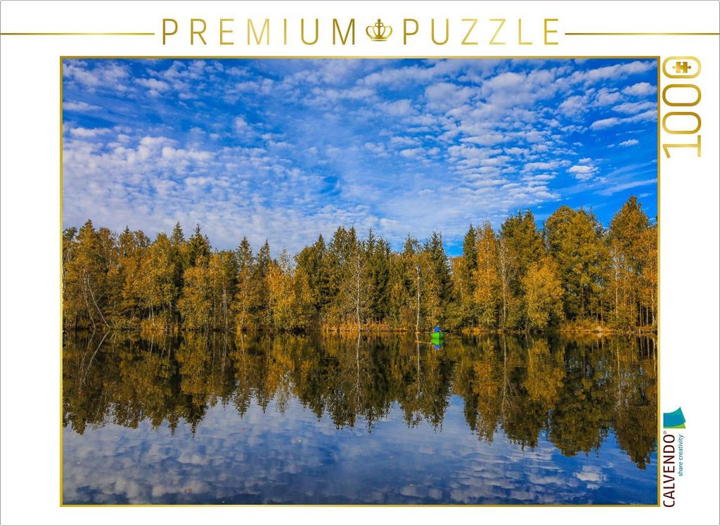 CALVENDO Puzzle Uferlandschaft Moorteich mit Fischerboot - Pfrunger-Burgweiler Ried | 1000 Teile Lege-Größe 64x48cm Foto-Puzzle für glückliche ...