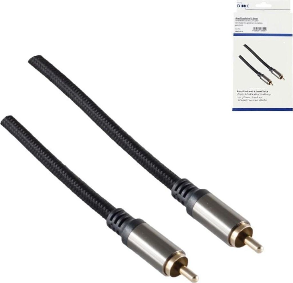 DINIC HQ Cinch Koaxialkabel, Textilgewebe, schwarz, Cinch Stecker - Cinch Stecker, Kabeldurchm. 5,8mm, 1,5