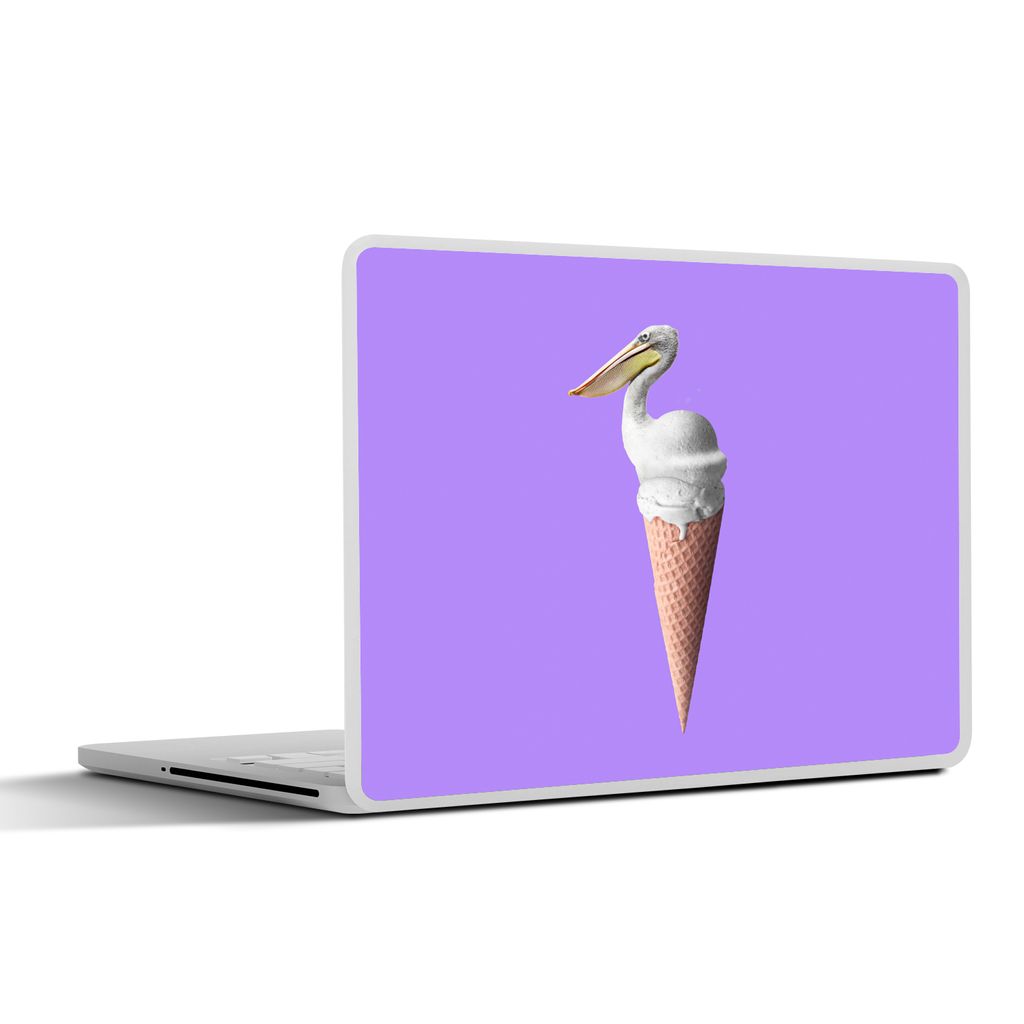 MuchoWow Laptop Aufkleber Sticker Cover Eis - Vogel - Pelikan - Weiß - Eiswaffel 40x30 cm - Laptop Dekoration - Selbstklebend