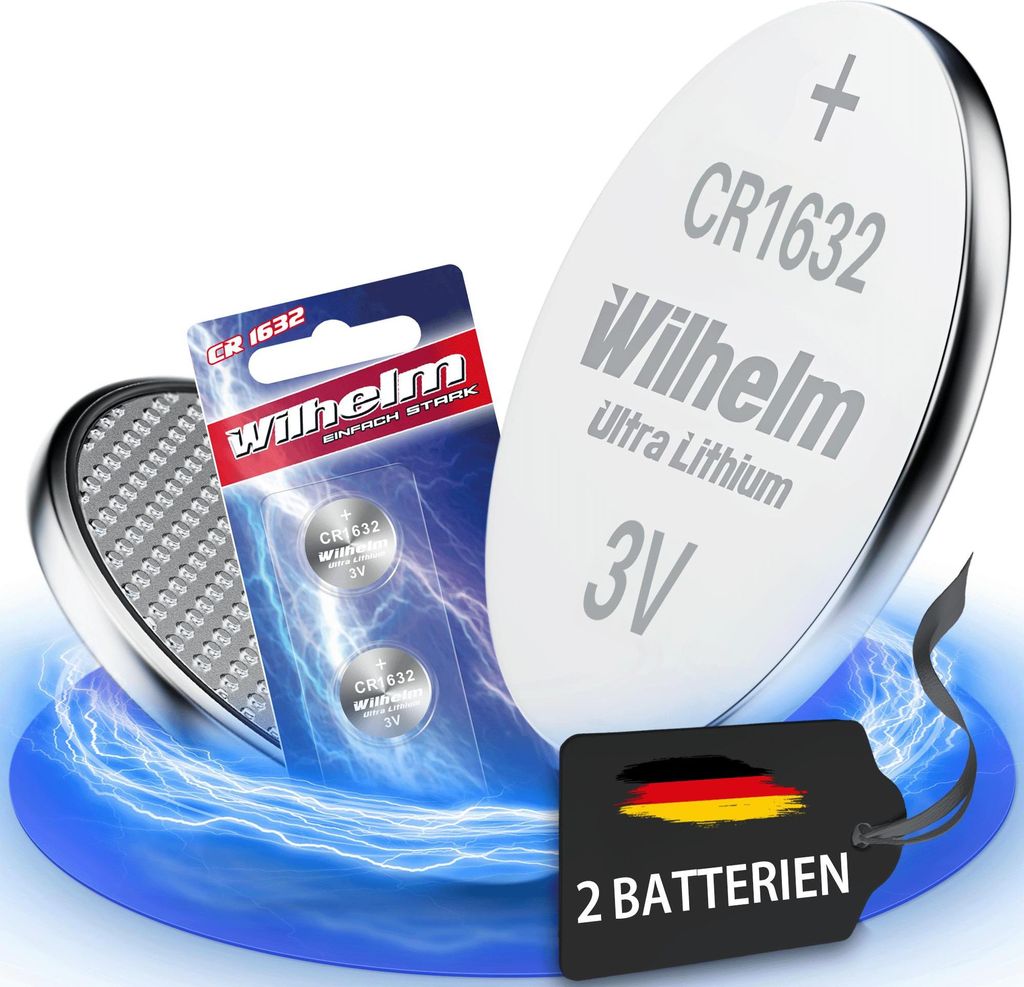 2 x CR1632 WILHELM Blister Lithium Knopfzelle 3V 140 mAh Produktbild 