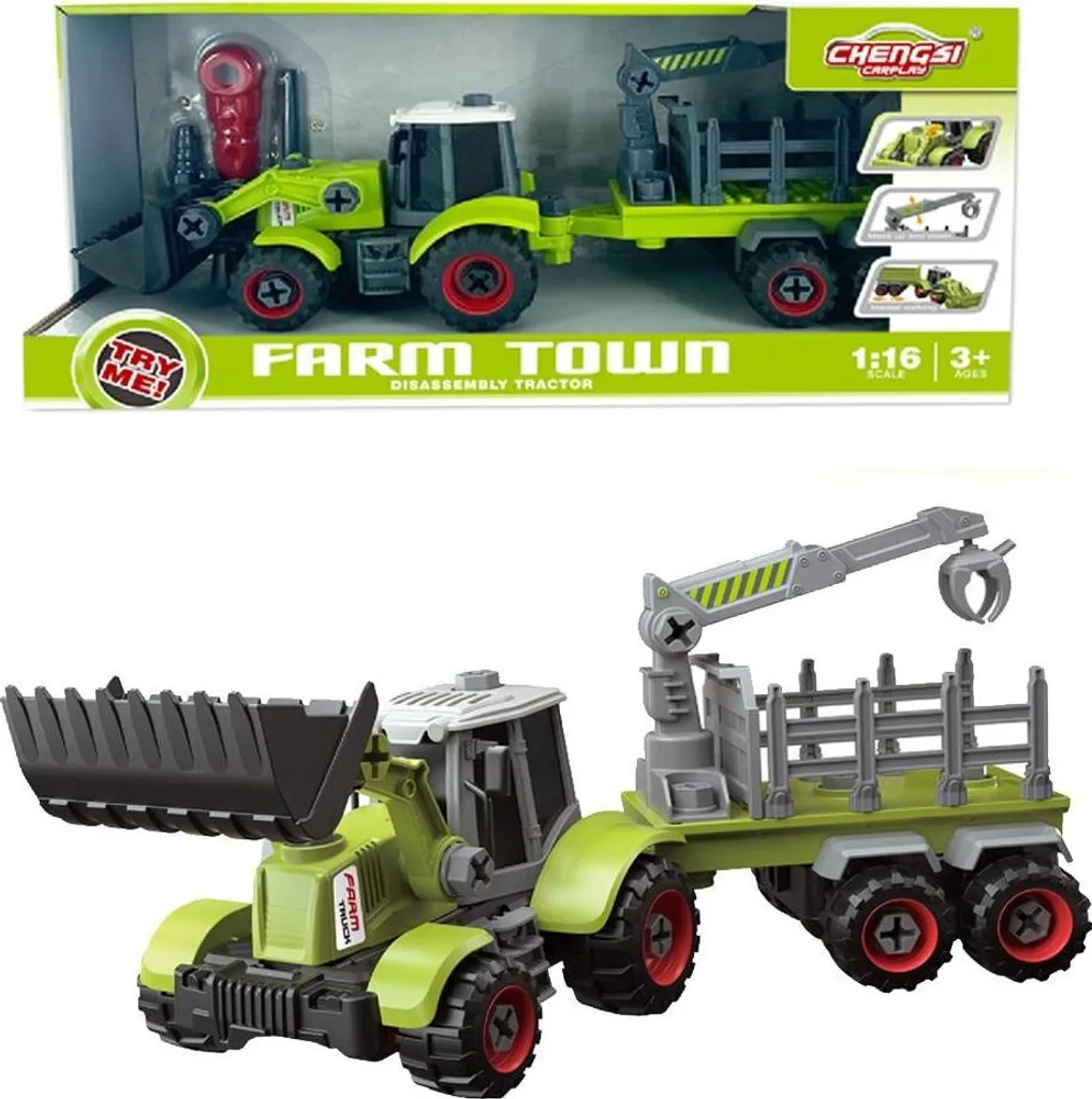 Tracteur avec godet pour jouer au sable et remorque de transport 90cm