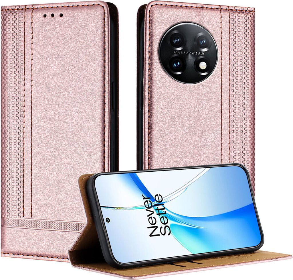 Handyhülle für OnePlus 11 Leder Flip Klappbare Schutzhülle mit Standfunktion Pink