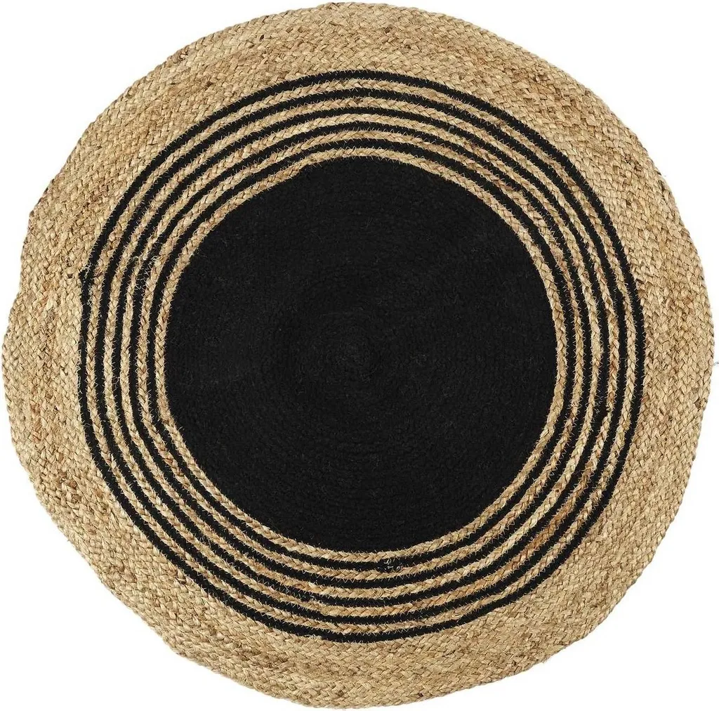 Tapis Rond Style Bohème 90 cm Beige Noir - Revêtement de Sol Design