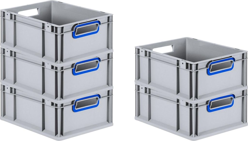 SuperSparSet 5x Eurobox NextGen Color | HxBxT 17x30x40cm | 16 Liter | Griffe blau offen | Glatter Boden | Eurobehälter, Transportbox, Transportbeh...
